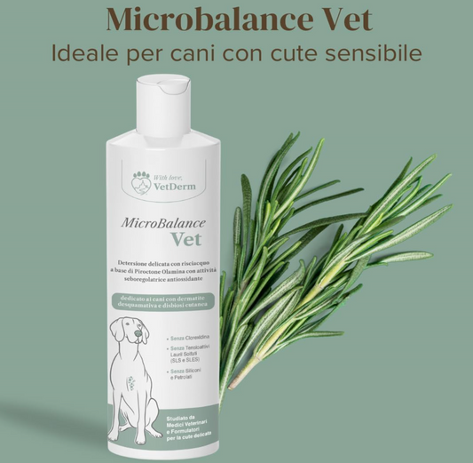 MICROBALANCE VET 250ml - shampoo dermatologico cane e gatto con Dermatiti Desquamative, con Sovrainfezione, Prurito e Cattivo Odore
