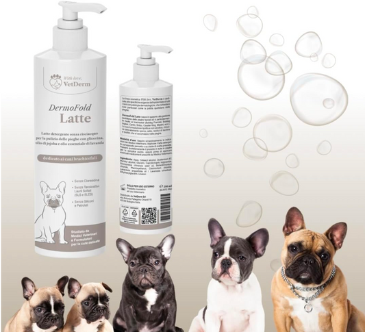 DermoFold Latte detergente per cani e gatti - no Risciacquo, per Pieghe Cutanee, Emolliente e Antiprurito