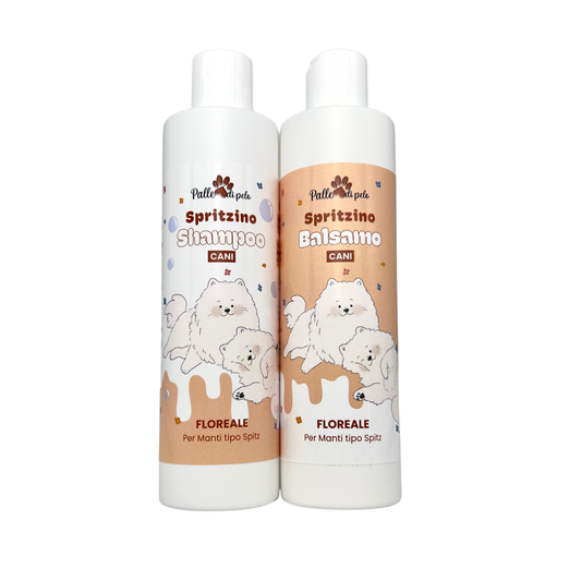 KIT SPRITZINO SHAMPOO + BALSAMO  volumizzante antimuta per peli spitz e primitivi